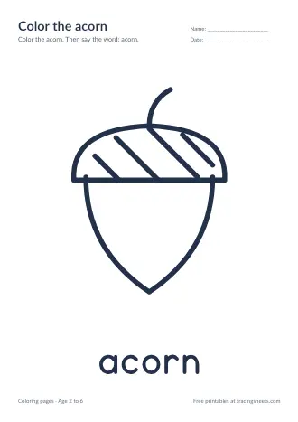 Preview of the color the acorn worksheet