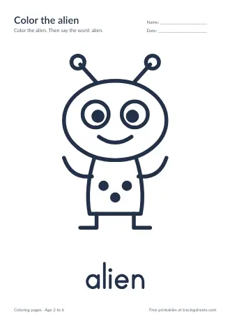 Preview of the color the alien worksheet