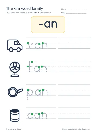 Preview of the the -an word family worksheet