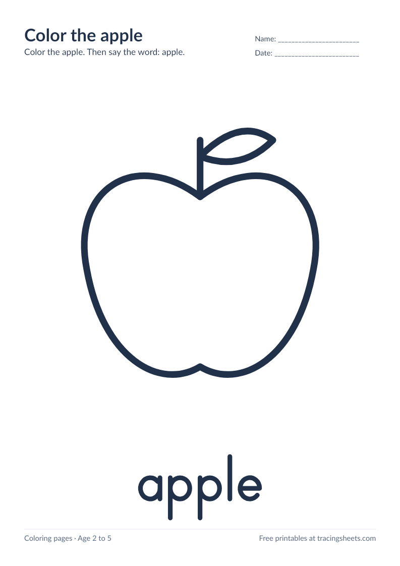 Preview of the printable color the apple worksheet