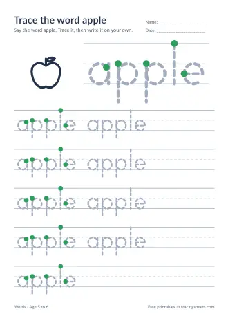 Preview of the trace the word apple worksheet