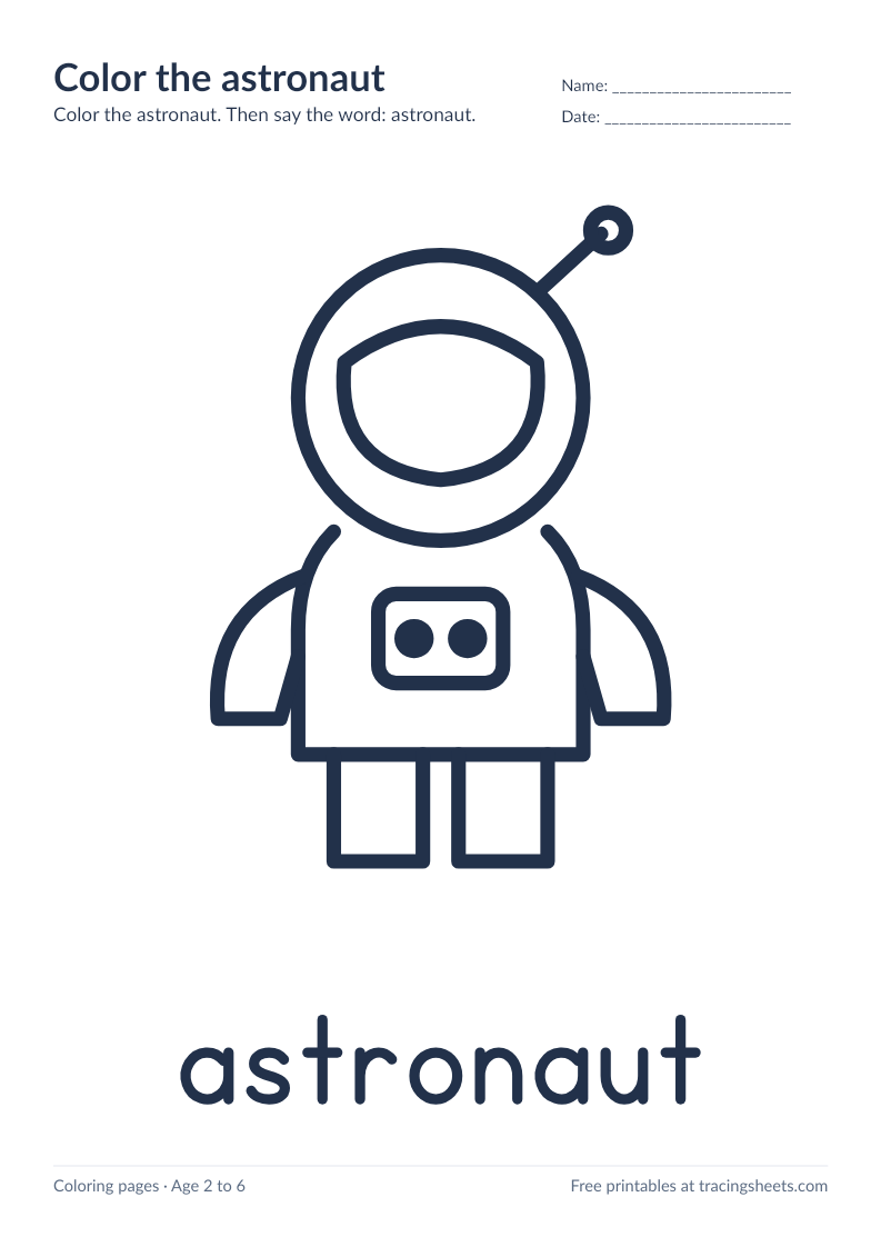 Preview of the printable color the astronaut worksheet