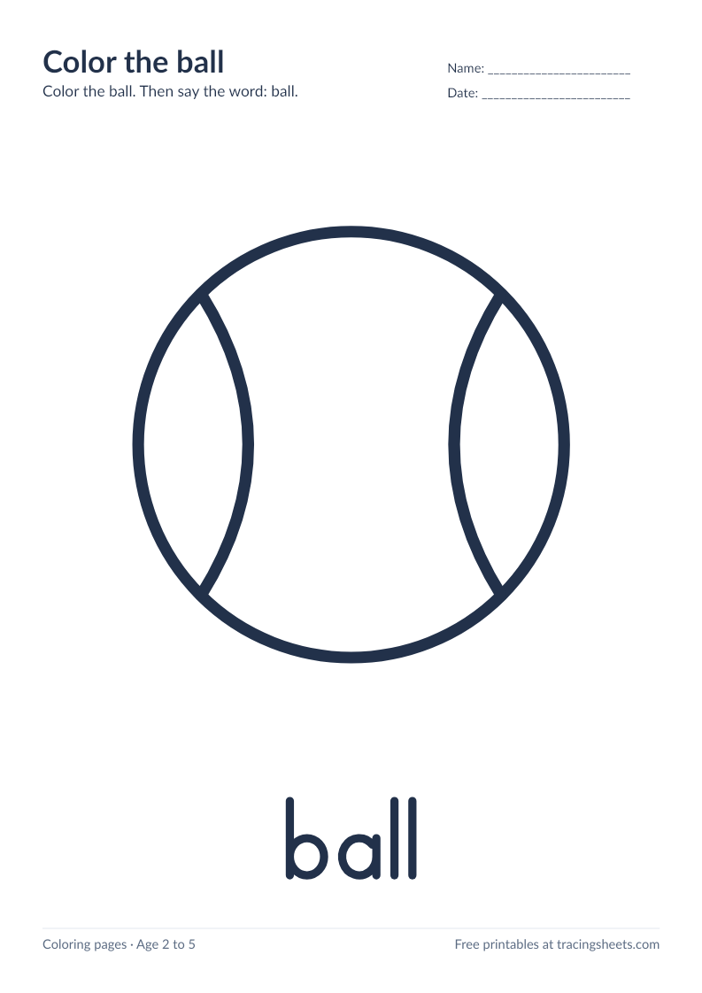 Preview of the printable color the ball worksheet
