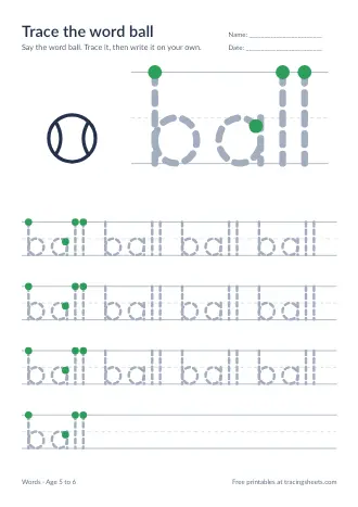 Preview of the trace the word ball worksheet