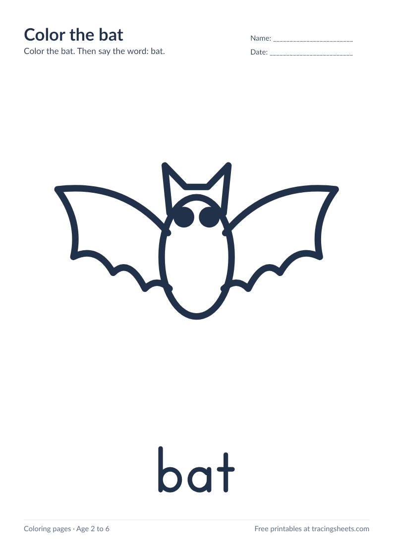 Preview of the printable color the bat worksheet