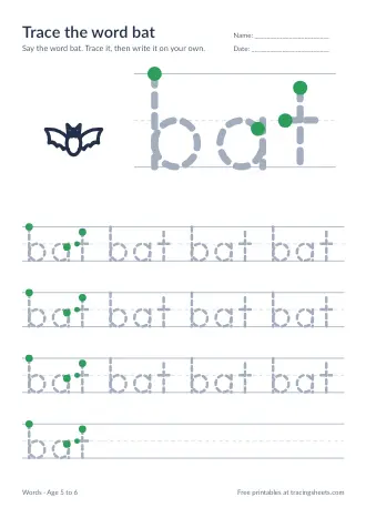 Preview of the trace the word bat worksheet