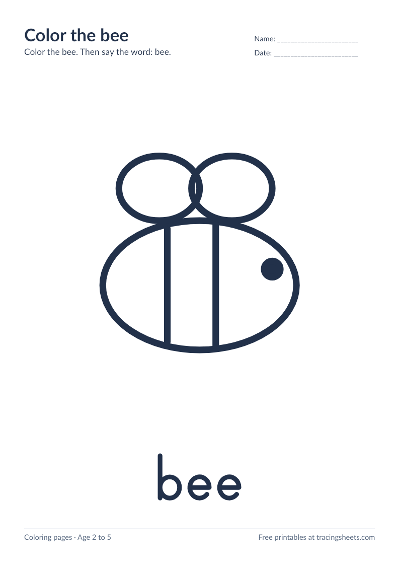 Preview of the printable color the bee worksheet