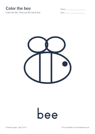 Preview of the color the bee worksheet