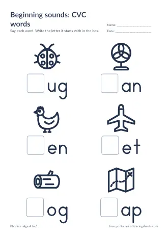 Preview of the beginning sounds: cvc words worksheet