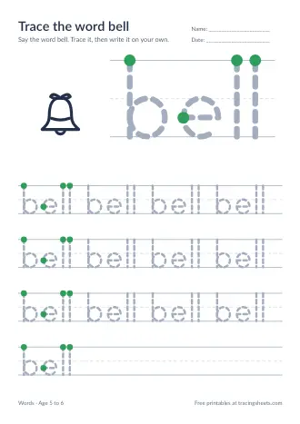 Preview of the trace the word bell worksheet