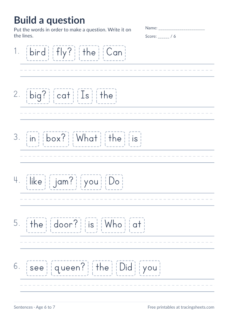Preview of the printable build a question worksheet