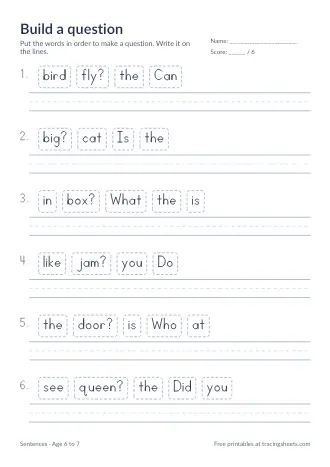 Preview of the build a question worksheet