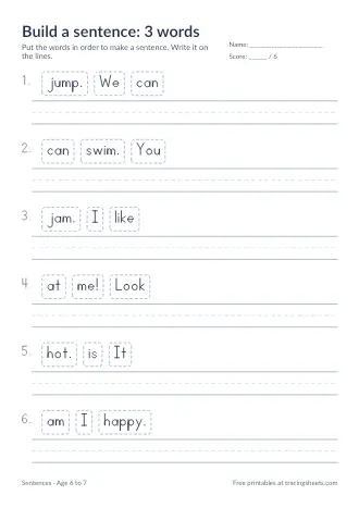 Preview of the build a sentence: 3 words worksheet