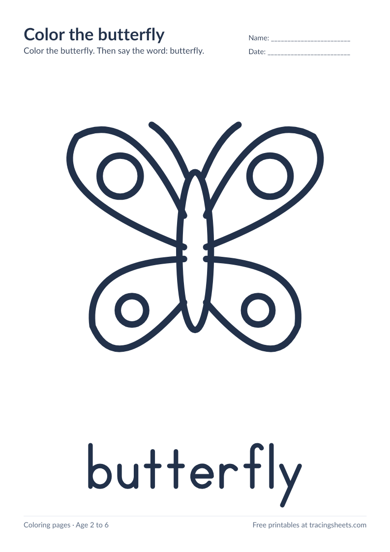 Preview of the printable color the butterfly worksheet