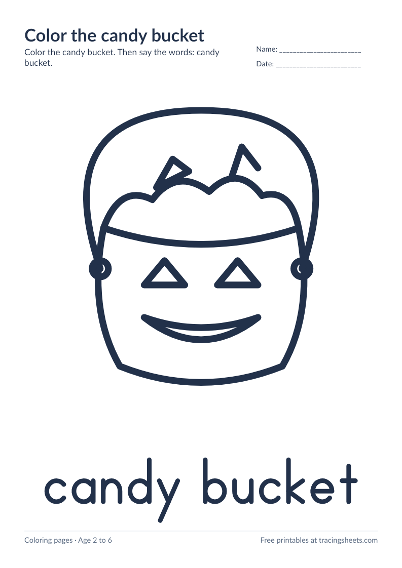 Preview of the printable color the candy bucket worksheet