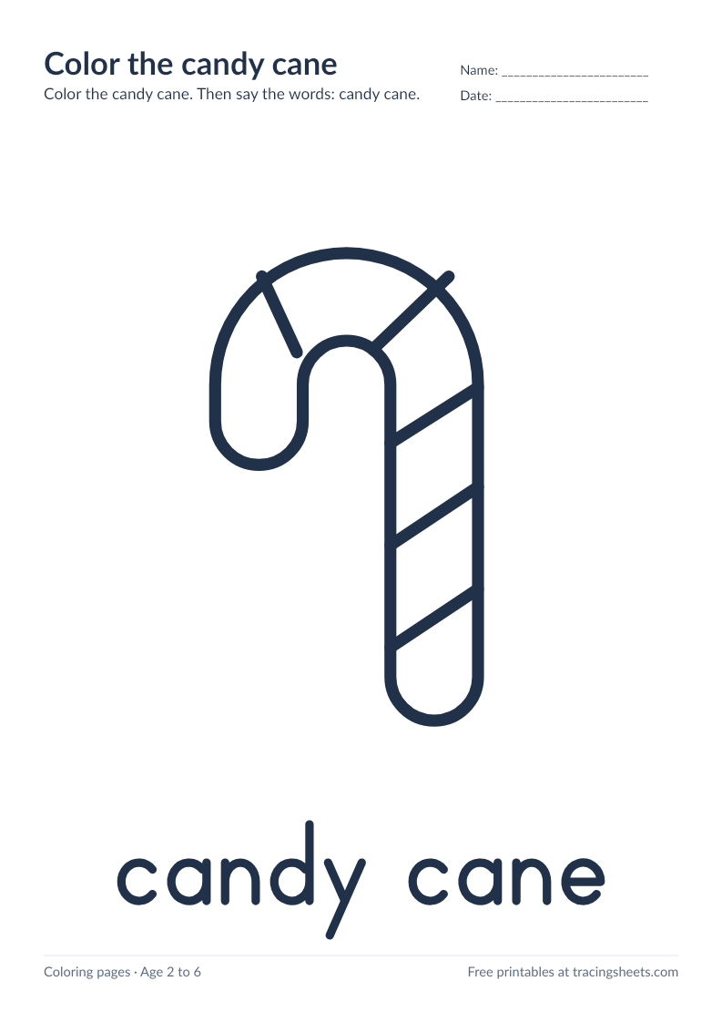 Preview of the printable color the candy cane worksheet