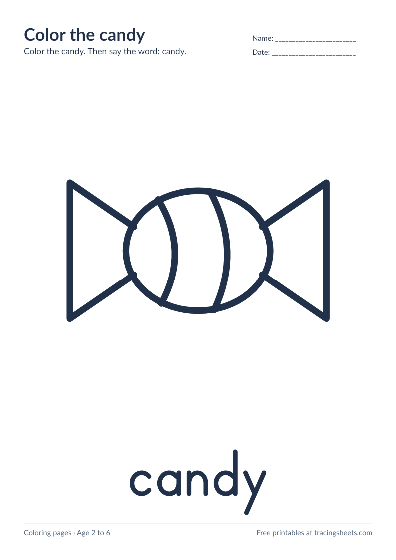 Preview of the printable color the candy worksheet