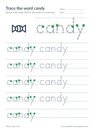 Preview of the trace the word candy worksheet