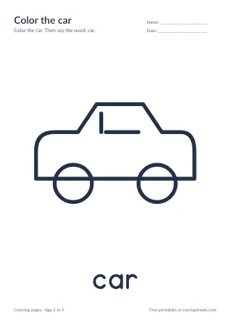 Preview of the color the car worksheet