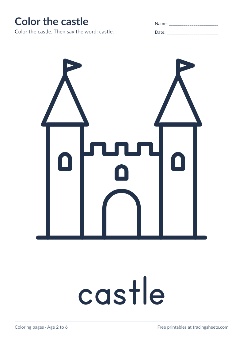 Preview of the printable color the castle worksheet