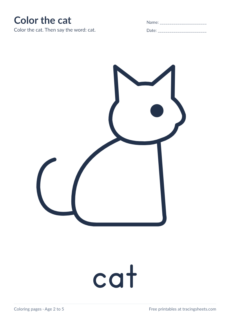 Preview of the printable color the cat worksheet