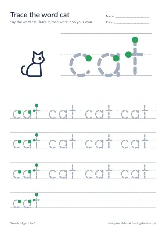 Preview of the trace the word cat worksheet