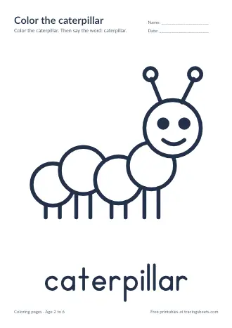 Preview of the color the caterpillar worksheet