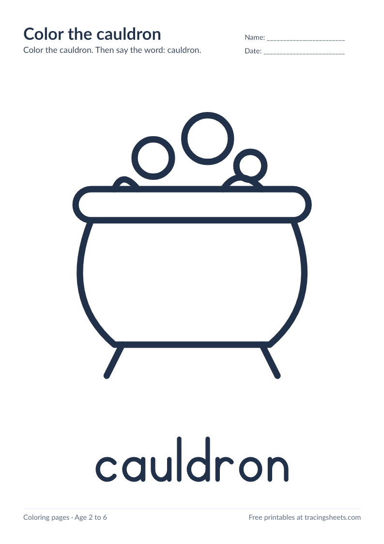 Preview of the printable color the cauldron worksheet