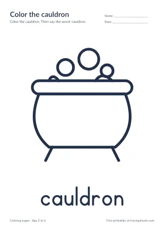 Preview of the color the cauldron worksheet