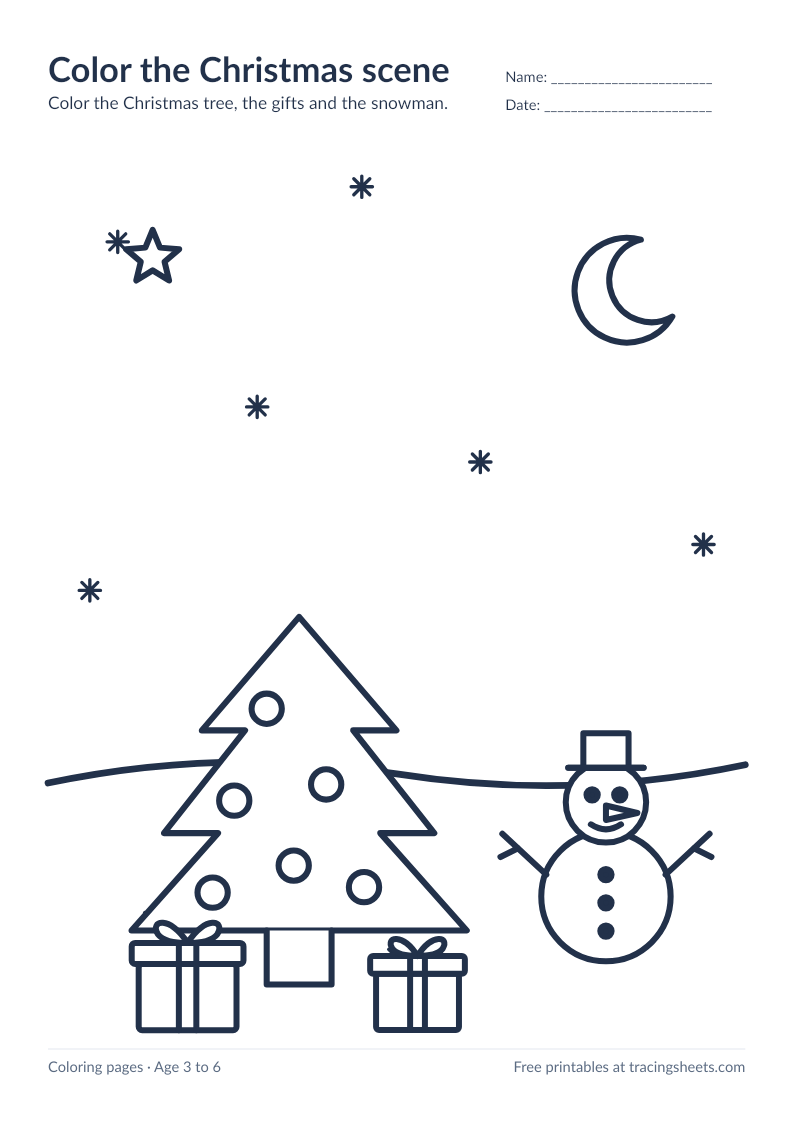 Preview of the printable color the christmas scene worksheet