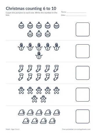 Preview of the christmas counting 6 to 10 worksheet