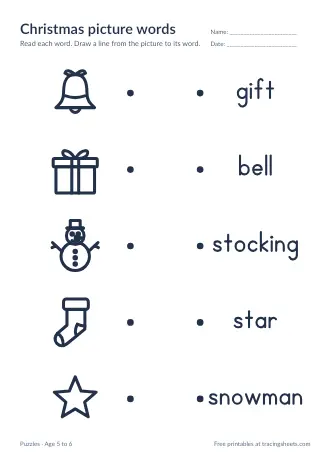 Preview of the christmas picture words worksheet