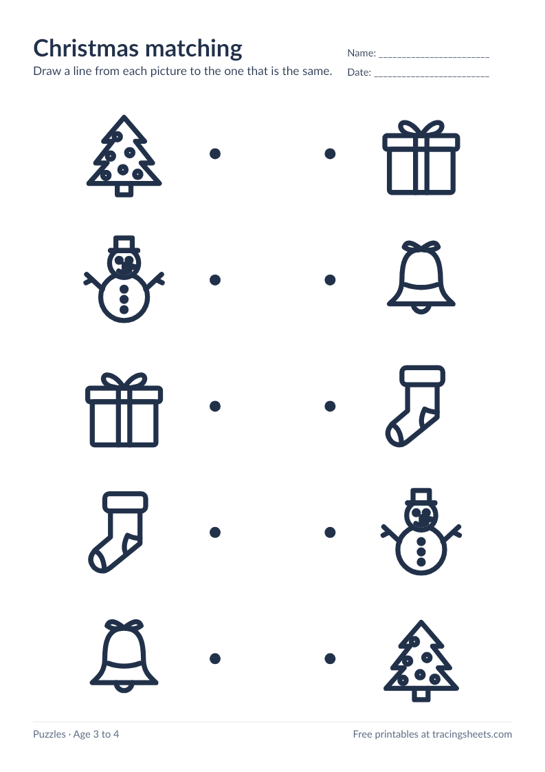 Preview of the printable christmas matching worksheet