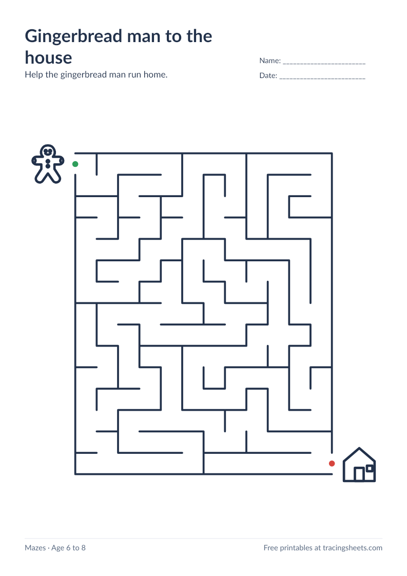 Preview of the printable gingerbread man to the house worksheet