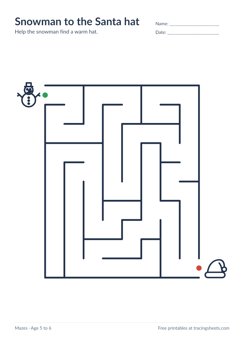 Preview of the printable snowman to the santa hat worksheet
