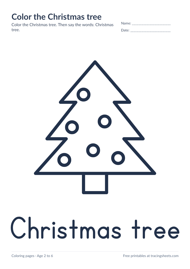 Preview of the printable color the christmas tree worksheet