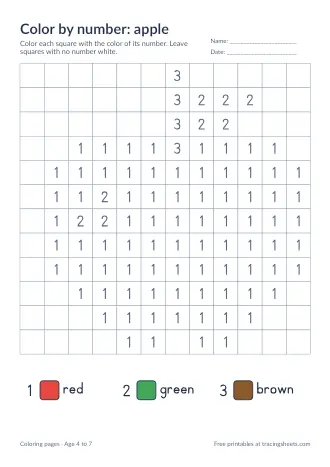 Preview of the color by number: apple worksheet