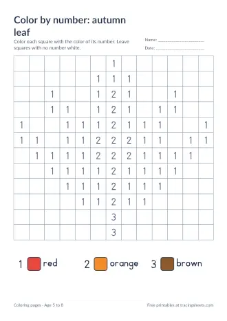 Preview of the color by number: autumn leaf worksheet