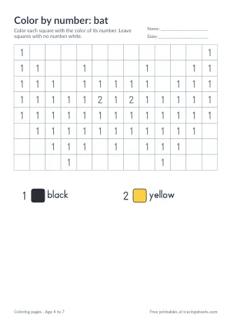 Preview of the color by number: bat worksheet