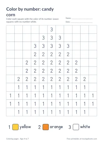 Preview of the color by number: candy corn worksheet
