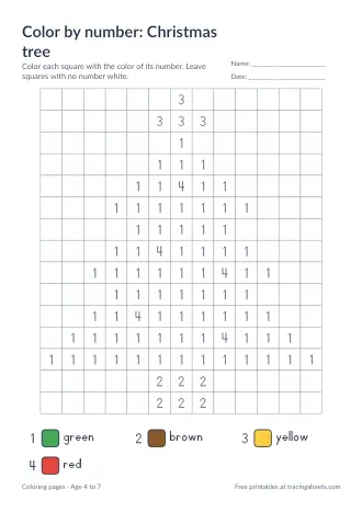 Preview of the color by number: christmas tree worksheet