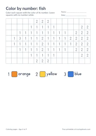 Preview of the color by number: fish worksheet