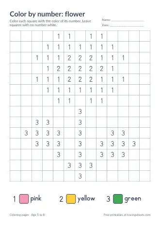 Preview of the color by number: flower worksheet