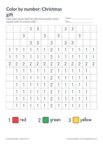 Preview of the color by number: christmas gift worksheet