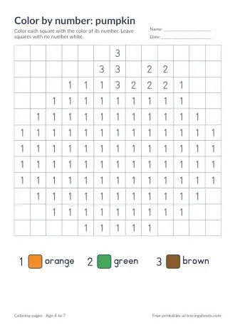 Preview of the color by number: pumpkin worksheet