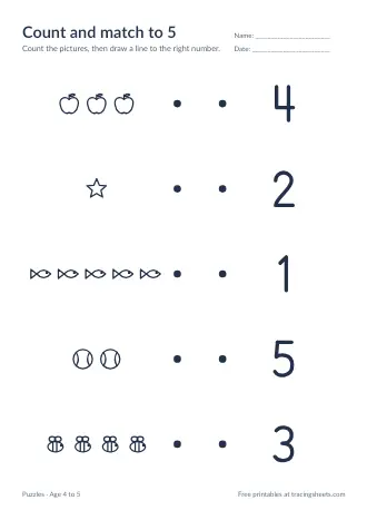 Preview of the count and match to 5 worksheet