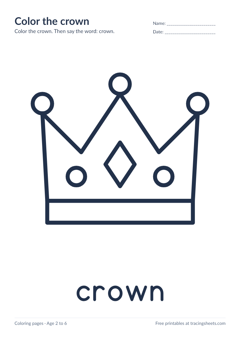 Preview of the printable color the crown worksheet
