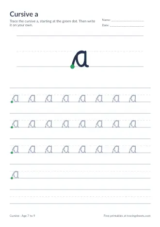 Preview of the cursive a worksheet