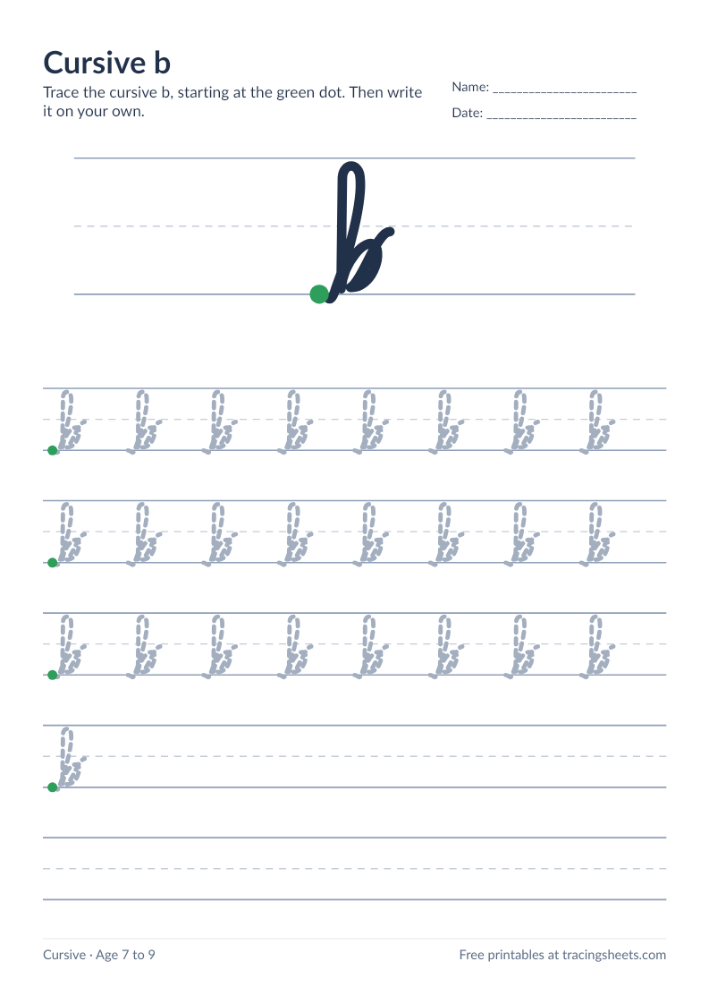 Preview of the printable cursive b worksheet