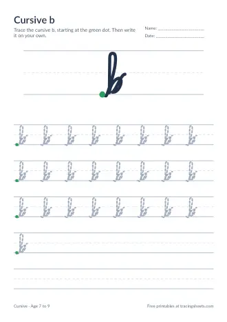 Preview of the cursive b worksheet